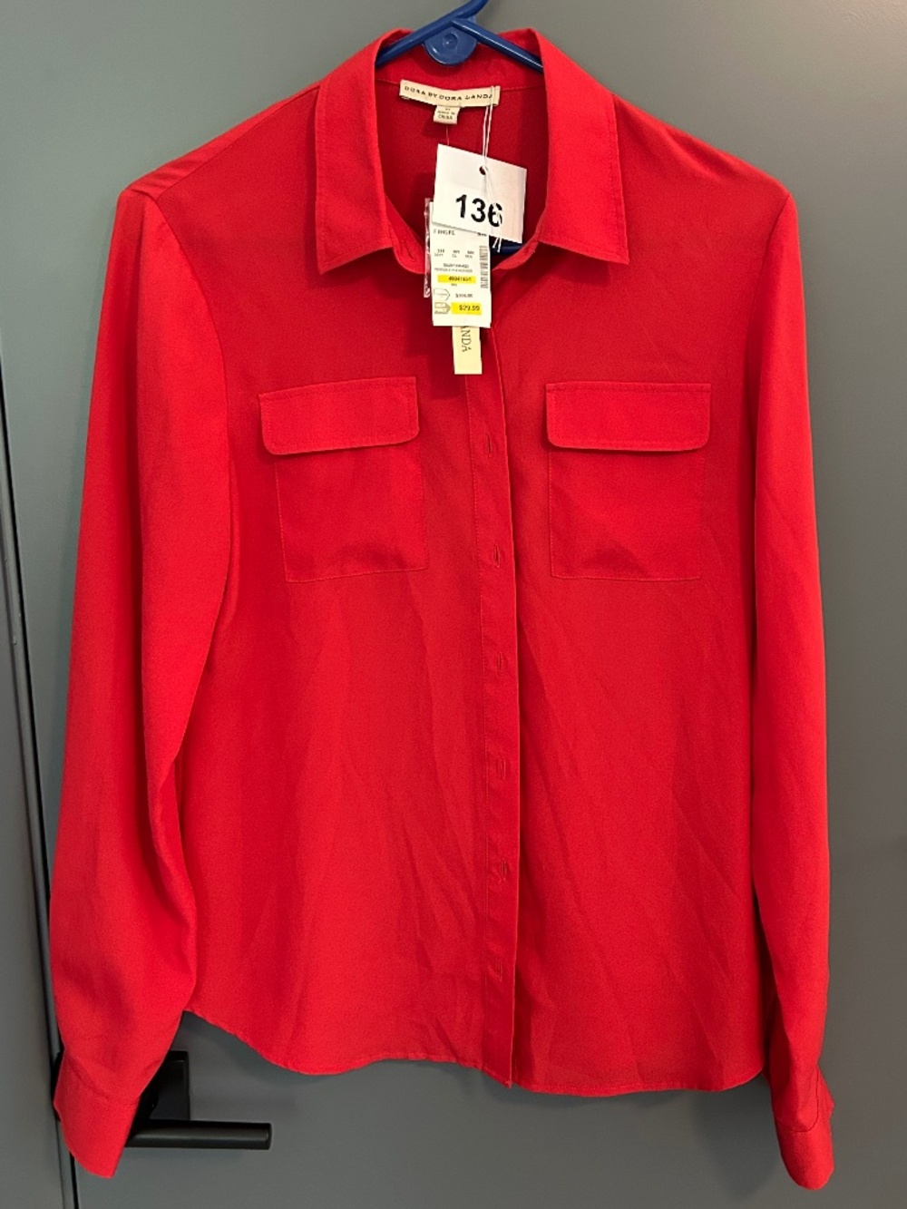 136 Brand new flowy red button down shirt